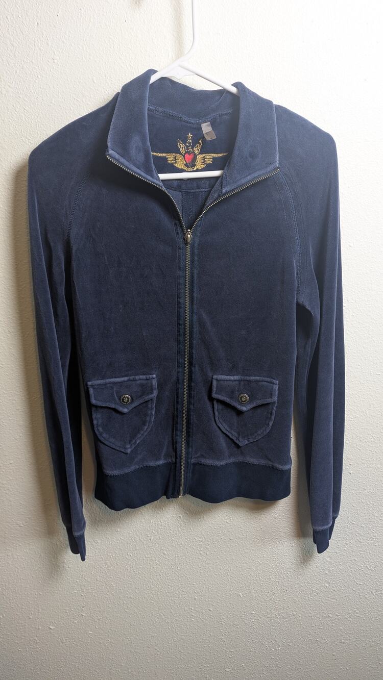 Twisted Heart Women's Y2K Style Velvet Zip Up Jacket Size M